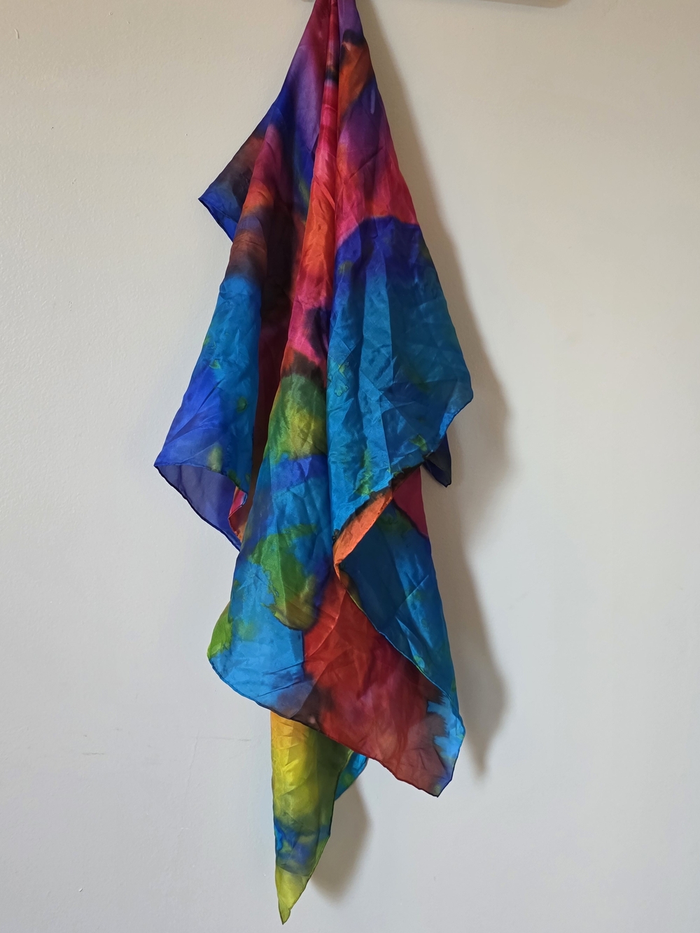 Vibrant Multicolor Hand Rolled Pure Silk Scarf - Bold Tie-Dye Hues